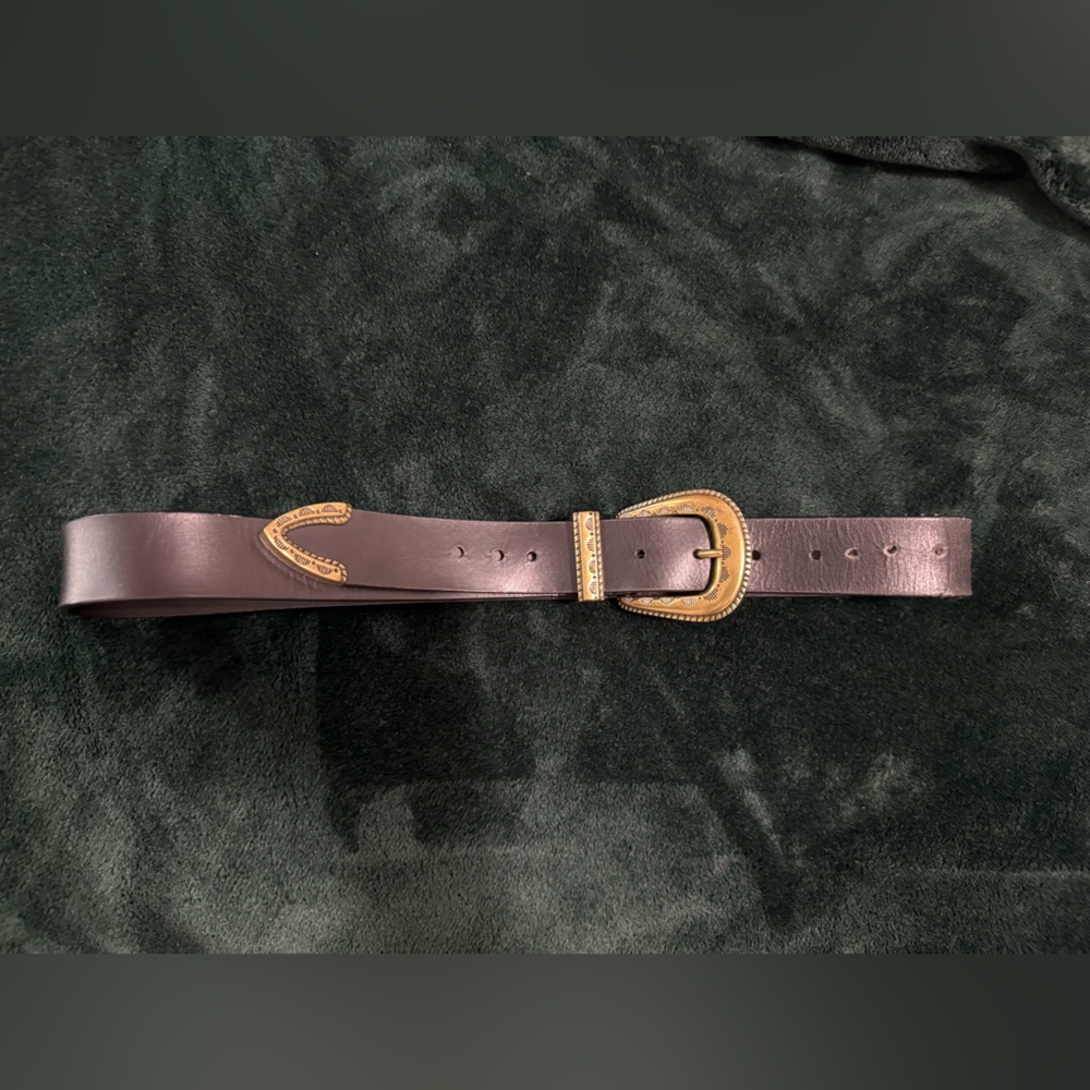 Lucky Brand Black Leather Belt with Gold Accents